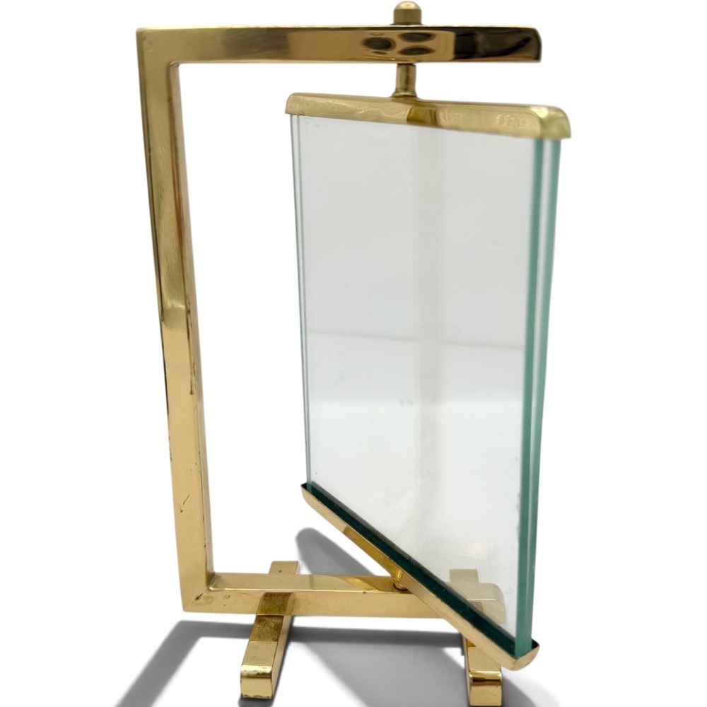 Vintage Brass Glass Swivel Picture Frame Rotating Floating Desk Frame 3.5"x5"